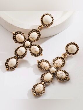 Ivory Cross Earrings Vintage Style